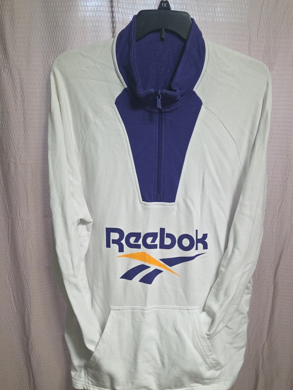 Reebok Laker White Sweatshirt 1/4 Zip with Purple and Yellow Logo, Sz XL
